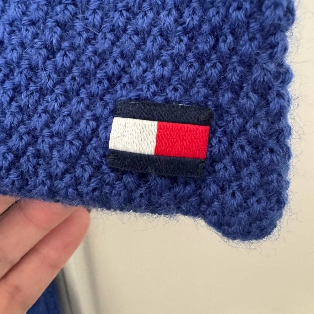 Tommy Hilfiger Blue and Gray Striped Wool Scarf